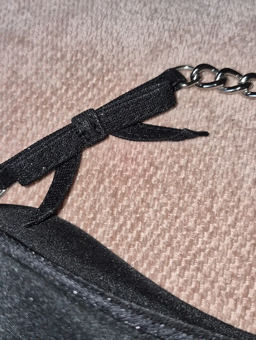 Dior Beauty Black Cosmetic Bag/ Wristlet With Chain And Bow